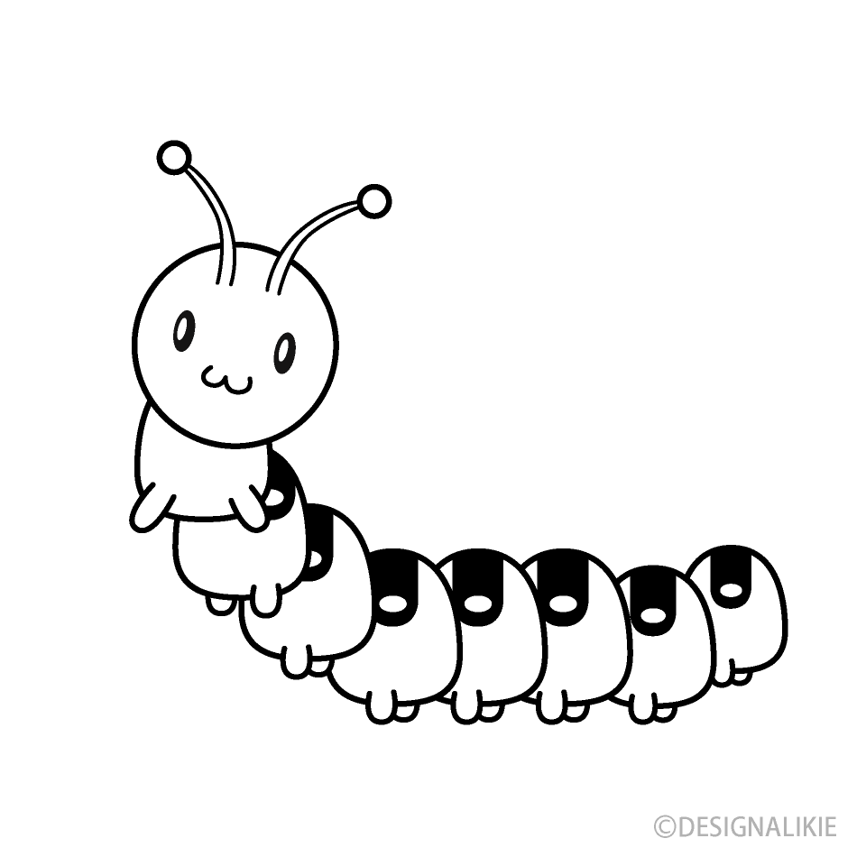 Cute Smiling Caterpillar Black and White Free PNG Image｜Illustoon