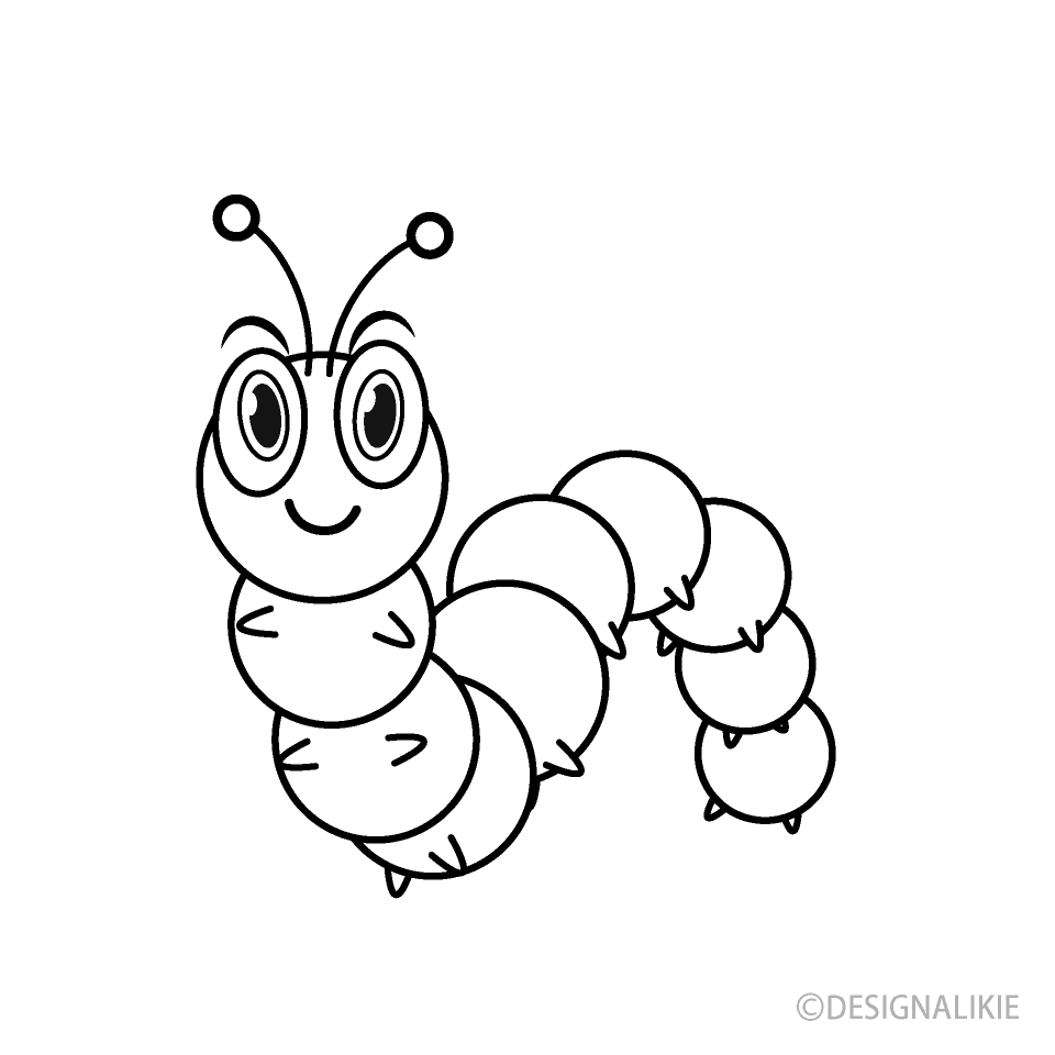Caterpillar Cartoon Black and White Free PNG Image｜Illustoon