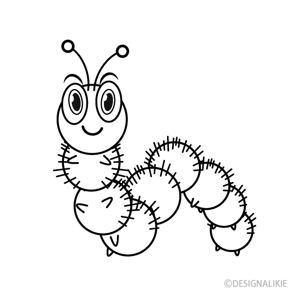 Fur Caterpillar Cartoon Black and White Free PNG Image｜Illustoon