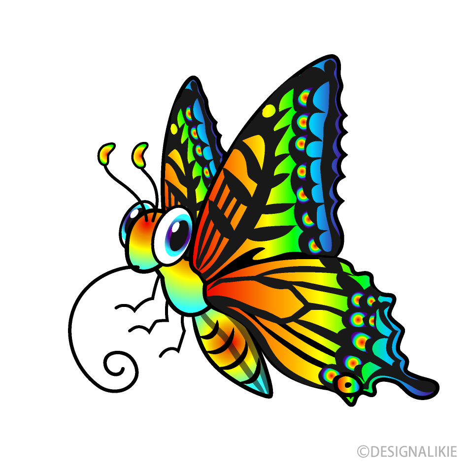 Rainbow Butterfly Cartoon Free PNG Image｜Illustoon