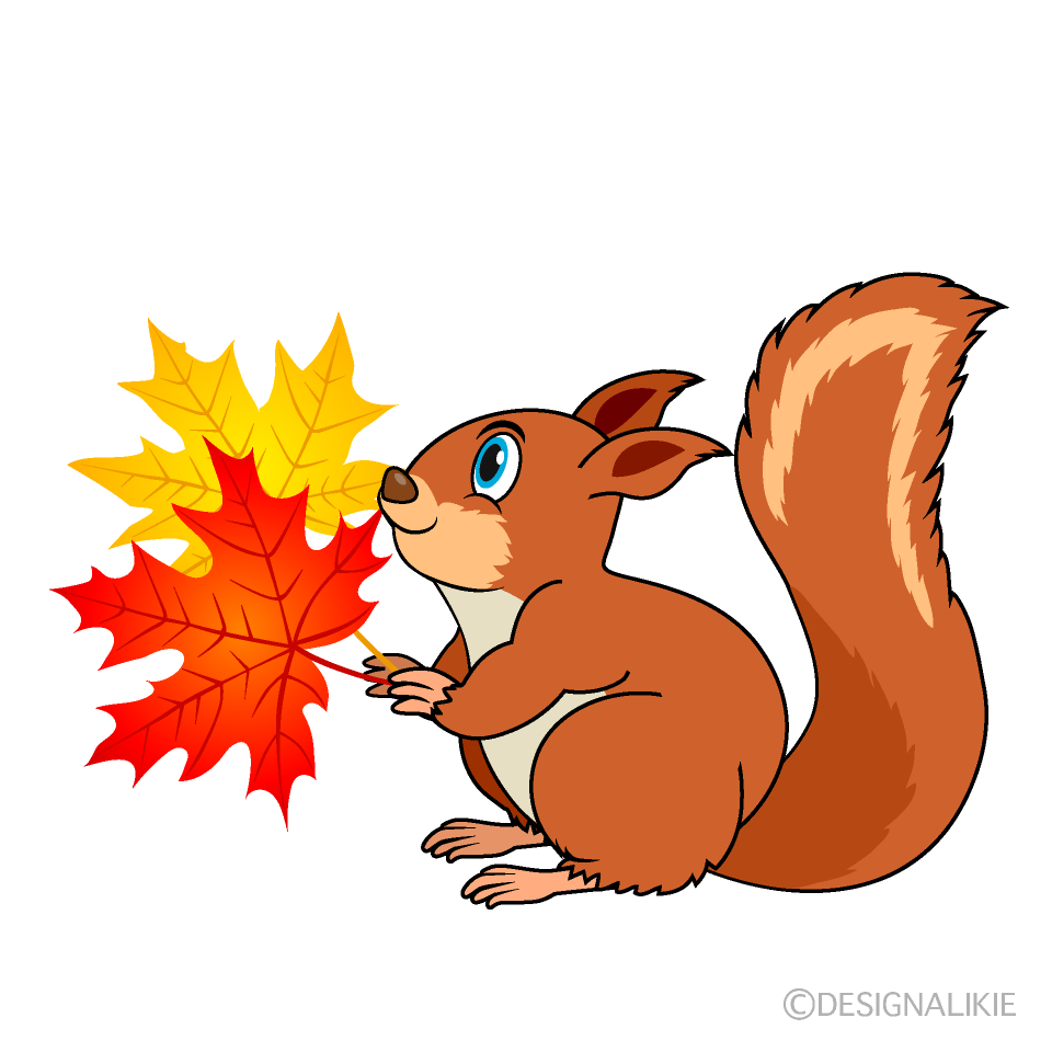 Squirrel with Fall Leaves