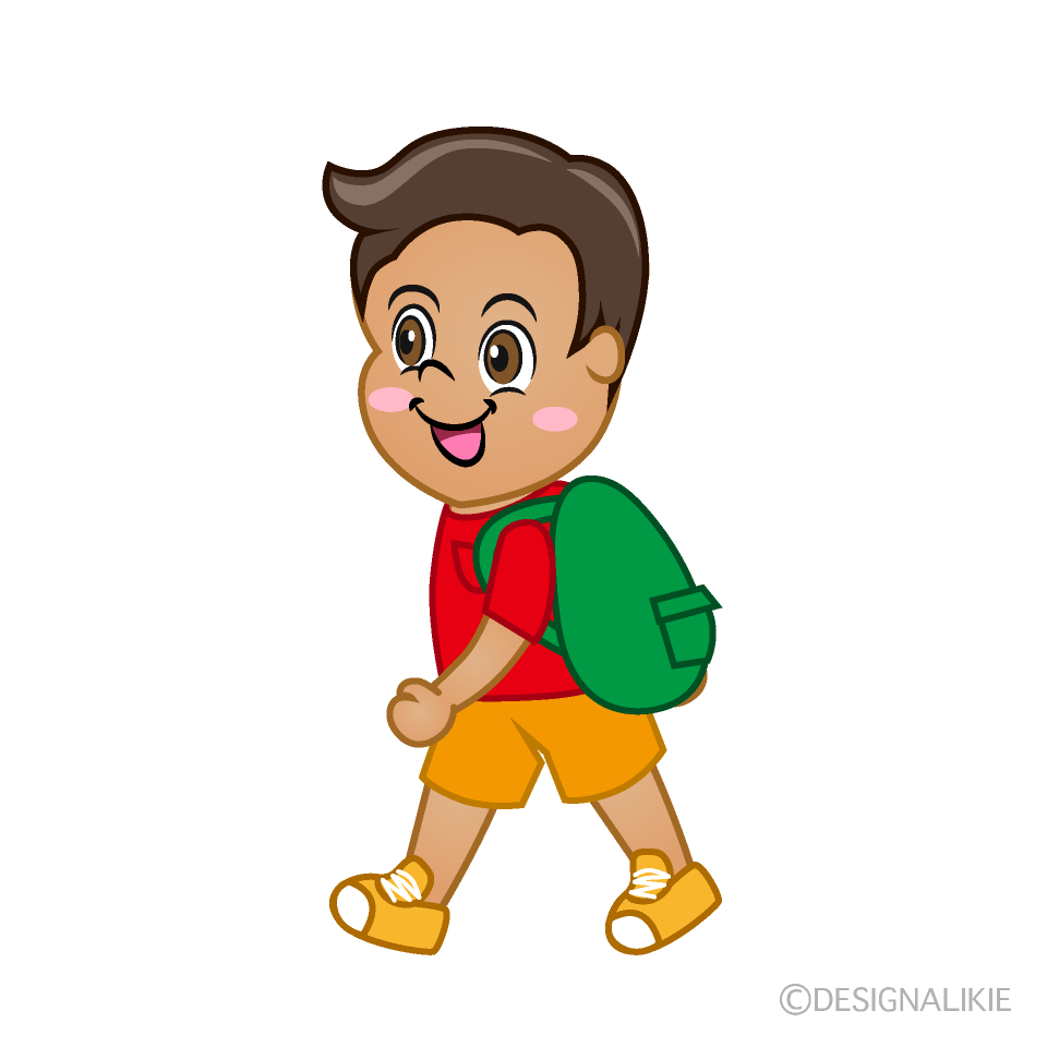 Walking Boy with Bag Cartoon Free PNG Image｜Illustoon