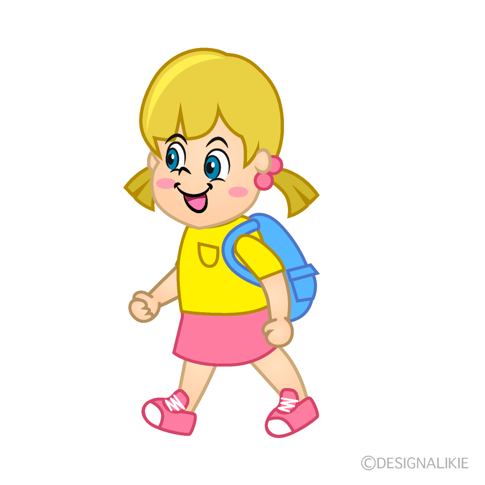 Walking Girl with Bag Cartoon Free PNG Image｜Illustoon