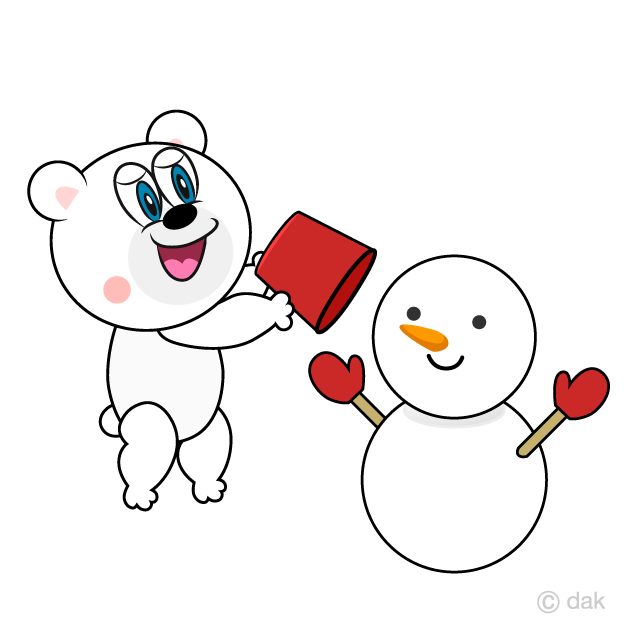 Polar Bear Making a Snowman