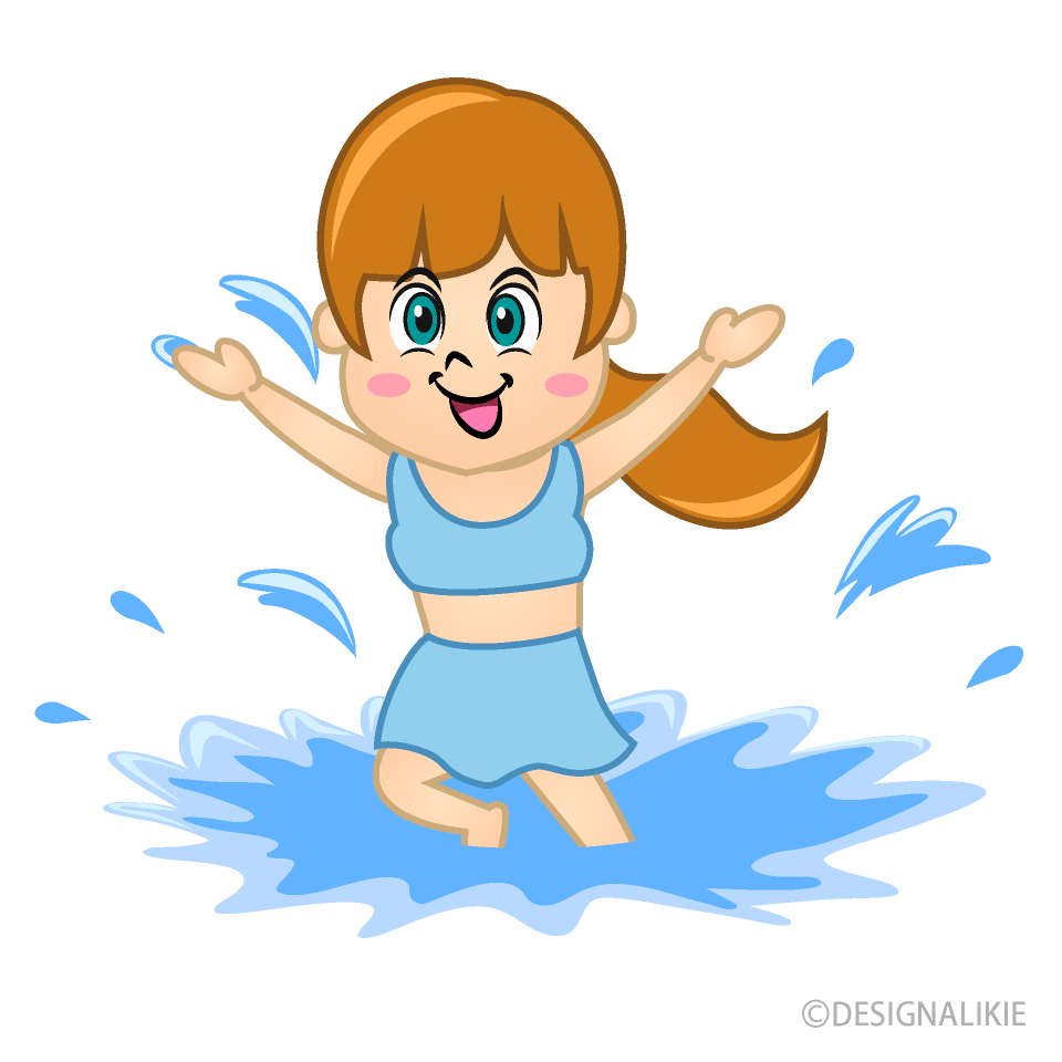 Girl Playing in Water Cartoon Free PNG Image｜Illustoon