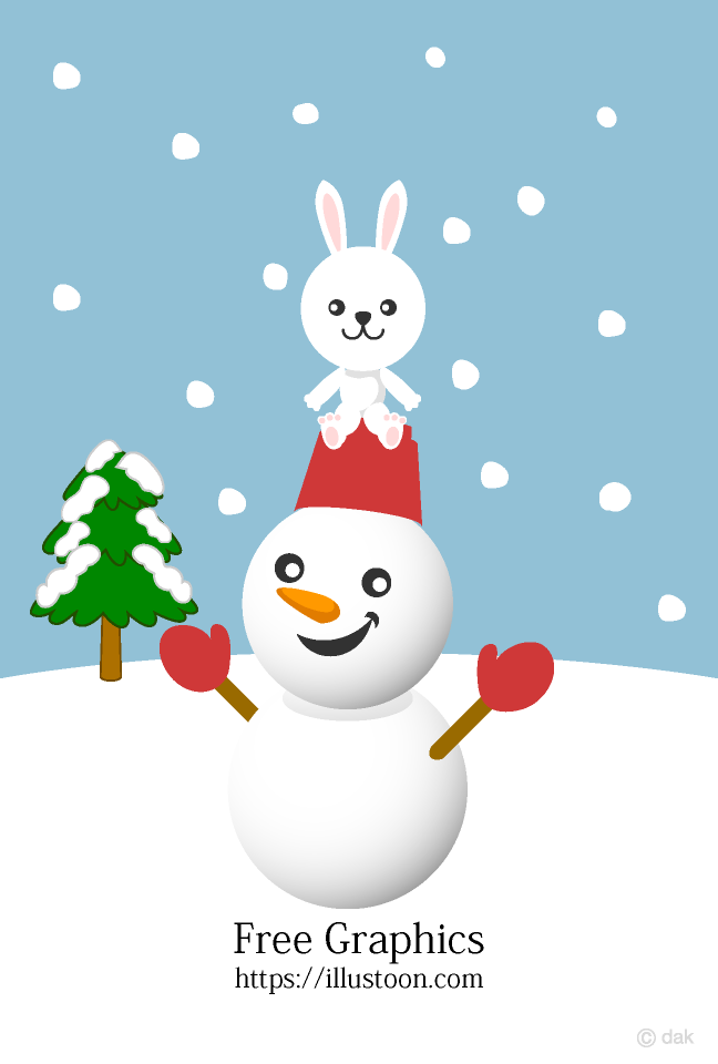 Tarjeta gráfica muñeco de nieve y conejo