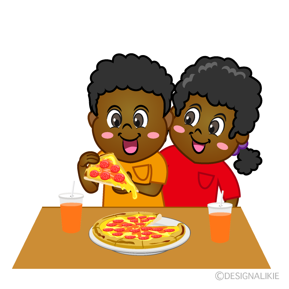 kids eating pizza cartoon