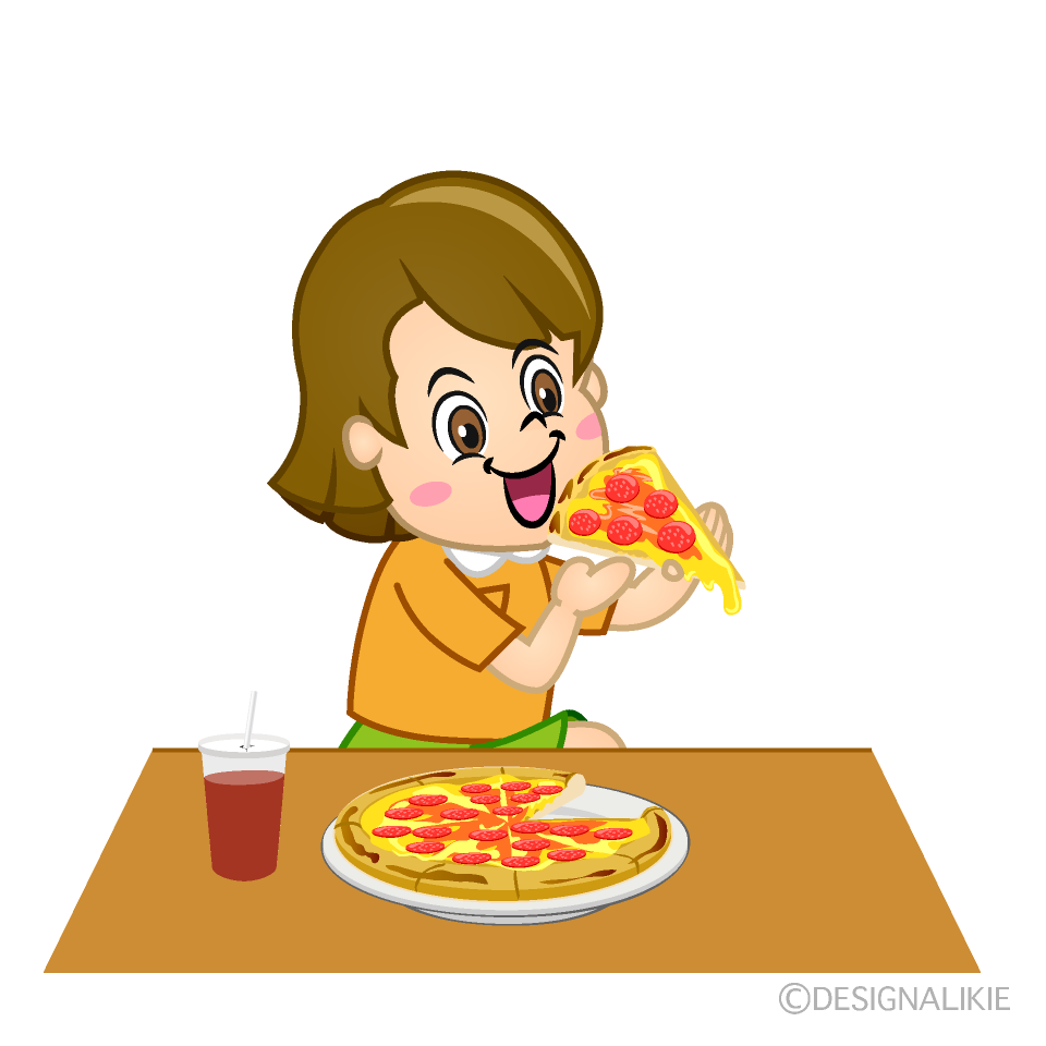 girl eating pizza cartoon