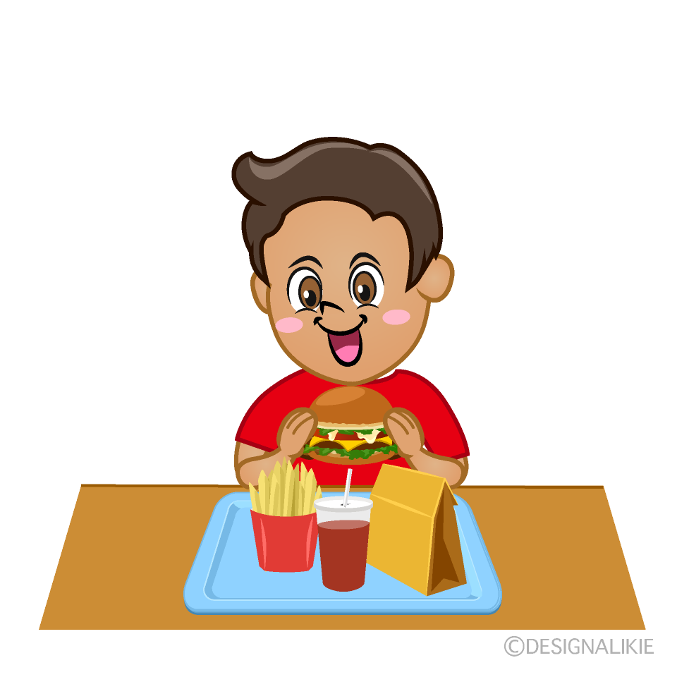Boy Eating Hamburger