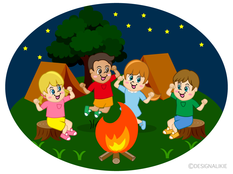 Kids Singing Around Campfire