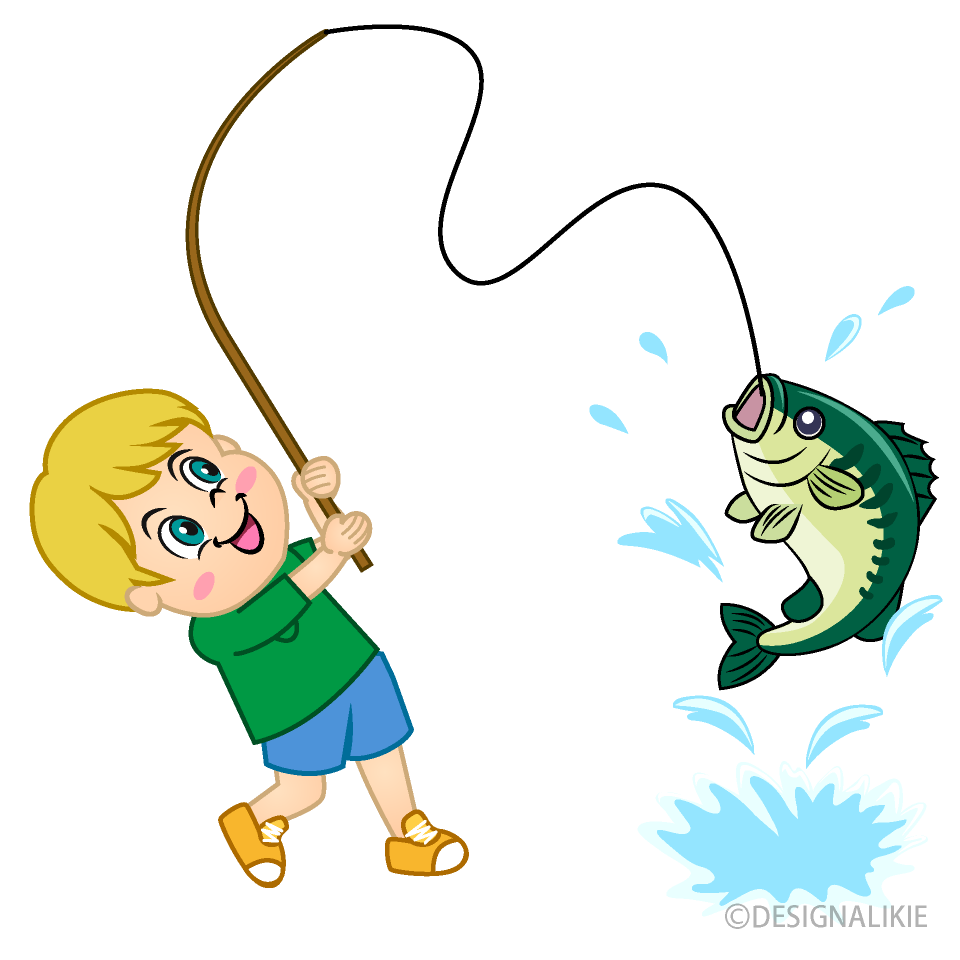 Boy Catching Fish Cartoon Free PNG Image｜Illustoon