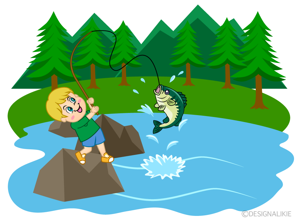 Boy Fishing in the River Cartoon Free PNG Image｜Illustoon