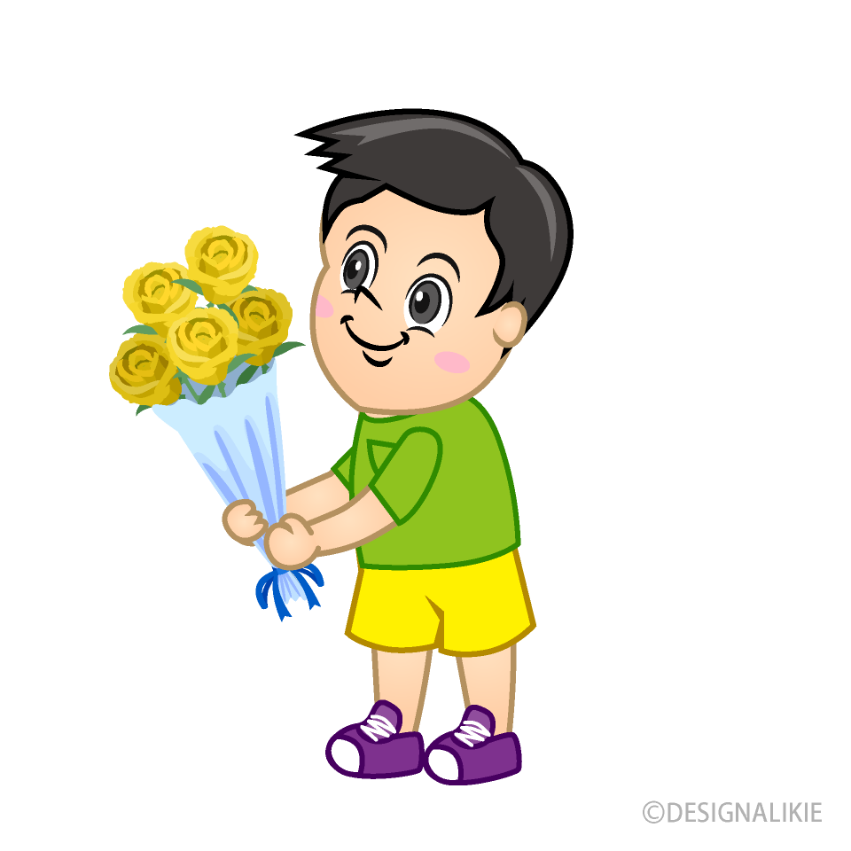 Asian Boy Giving Flowers