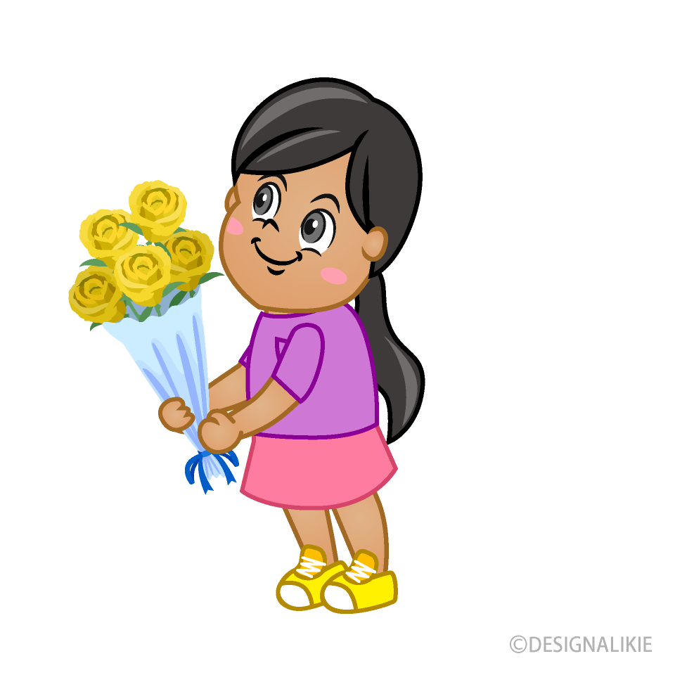 Asian Girl Giving Flowers