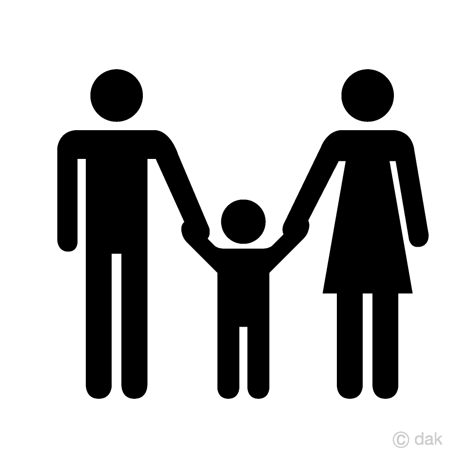 Manos sosteniendo el pictograma de padre, madre e hijo