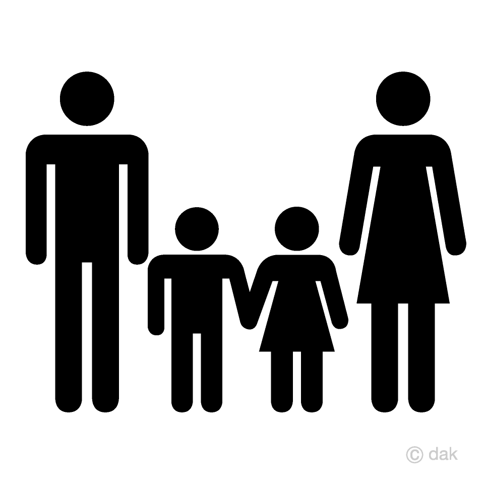 Manos sosteniendo el pictograma de la familia de cuatro