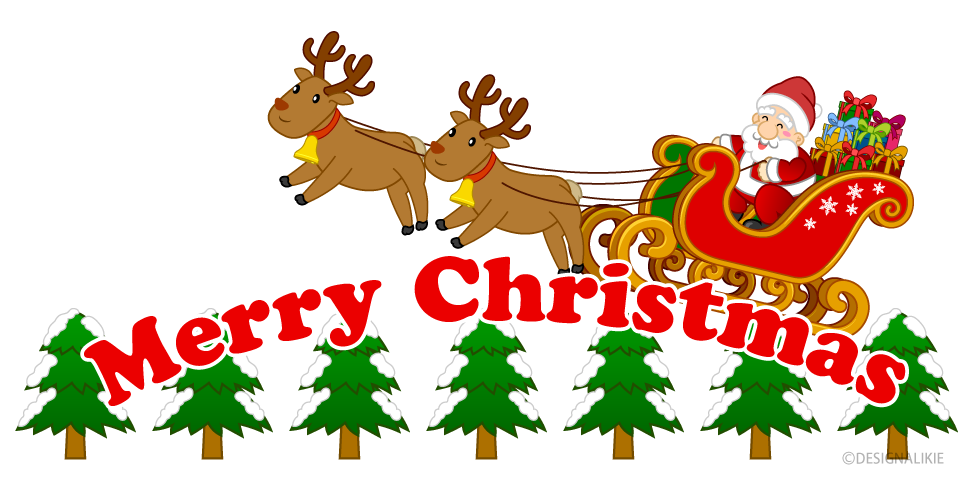 Reindeer-Pulled Santa Flying with Merry Christmas