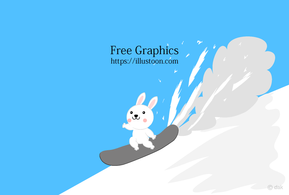 Cute bunny running on snowboard