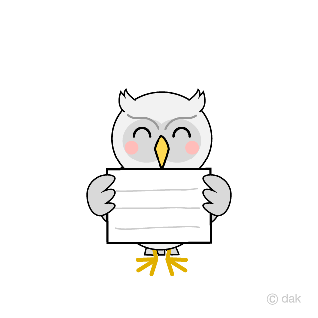 White Owl with Board Cartoon Free PNG Image｜Illustoon