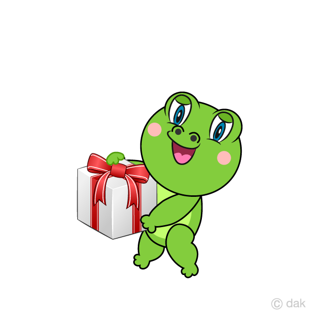 Frog giving a gift Cartoon Free PNG Image｜Illustoon