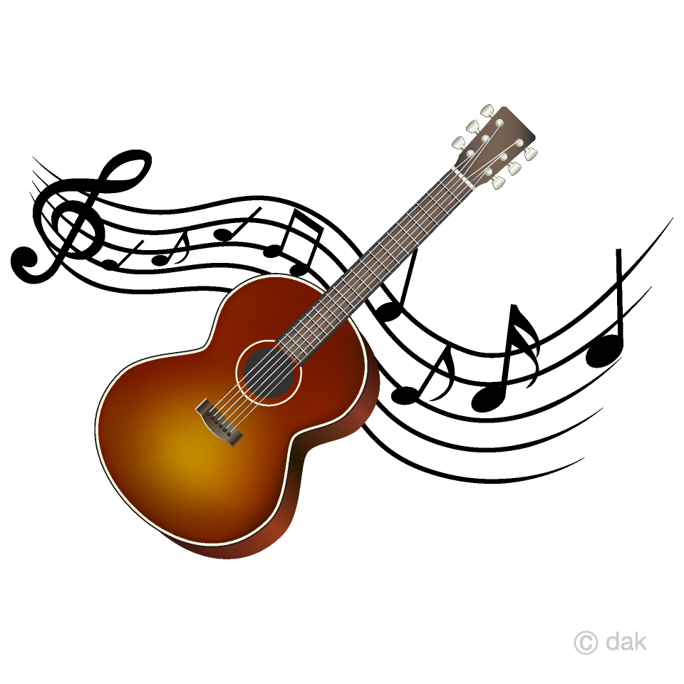 Guitar and Musical Note Waving Clip Art Free PNG Image｜Illustoon