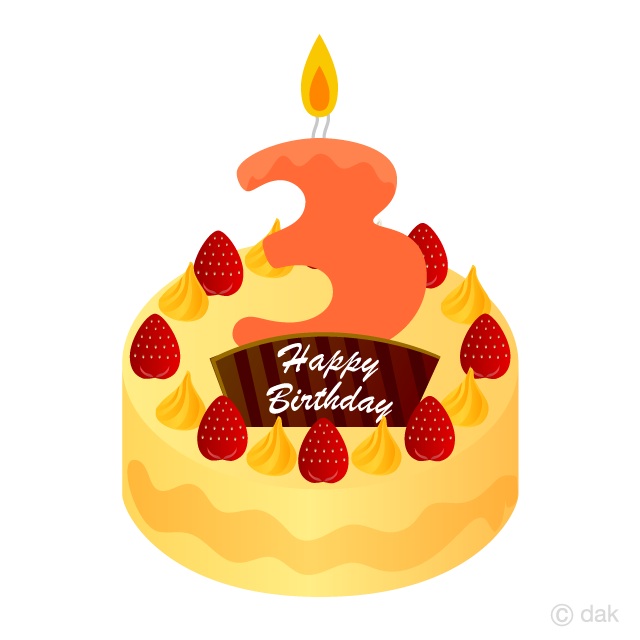 Happy birthday cake card for 3 three year party Vector Image