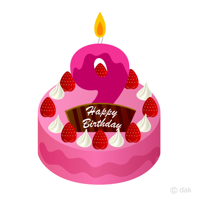 Pastel de cumpleaños con velas de 9 años
