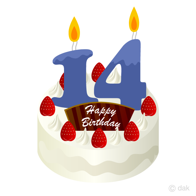 Pastel de cumpleaños con velas de 14 años
