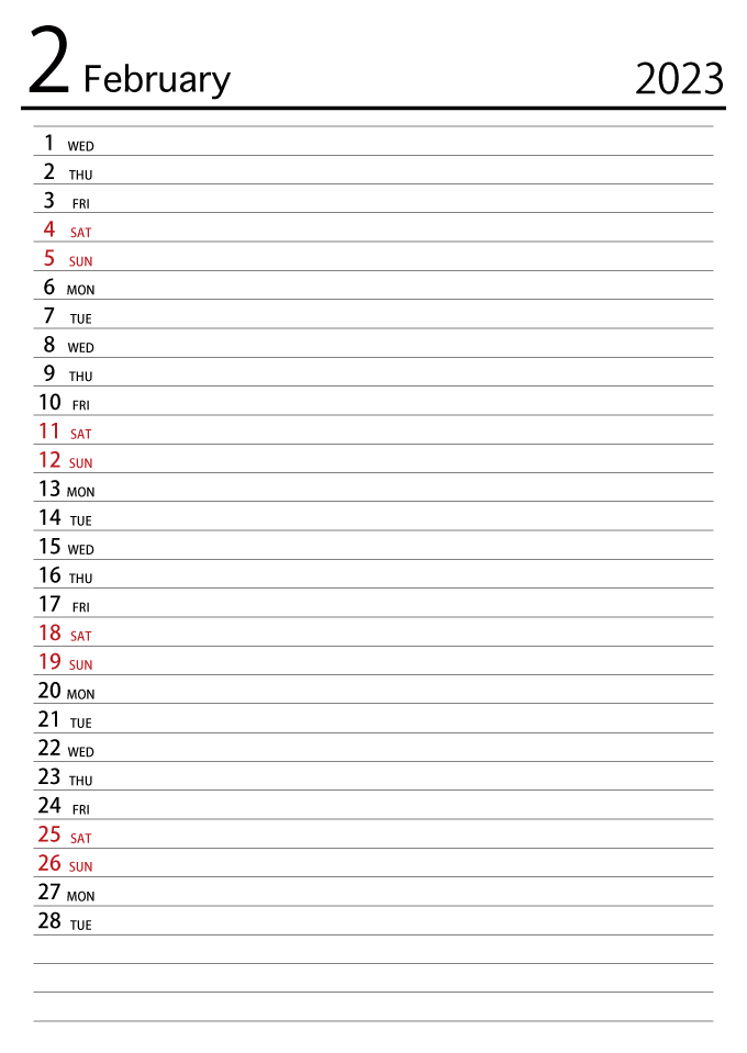 February 2023 Schedule Calendar