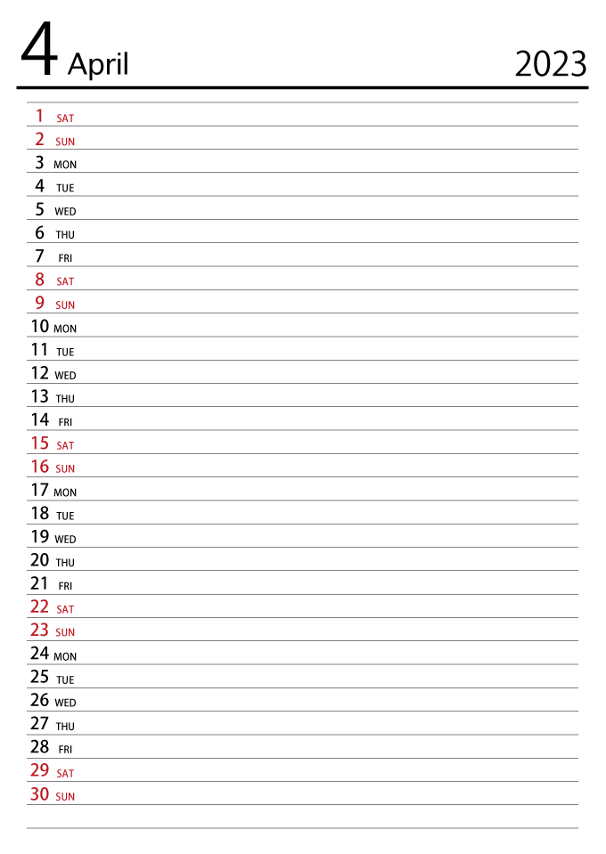 April 2023 Schedule Calendar
