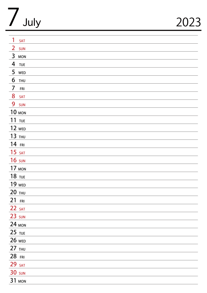July 2023 Schedule Calendar