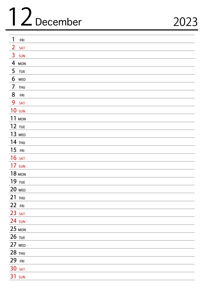 December 2023 Schedule Calendar
