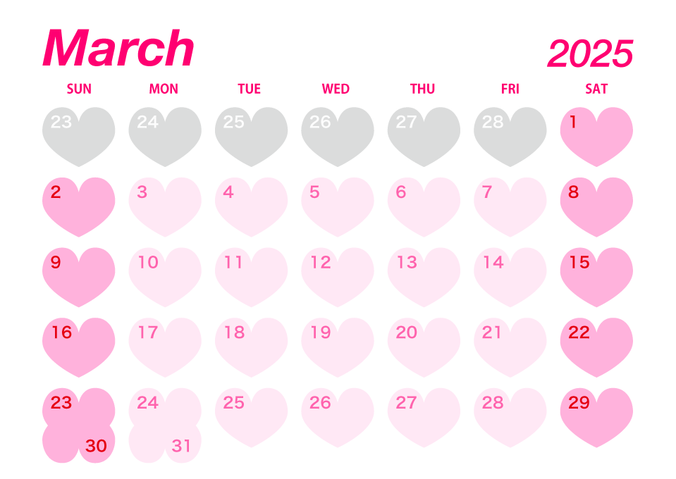 March 2023 Pink Heart Calendar Free PNG Image｜Illustoon