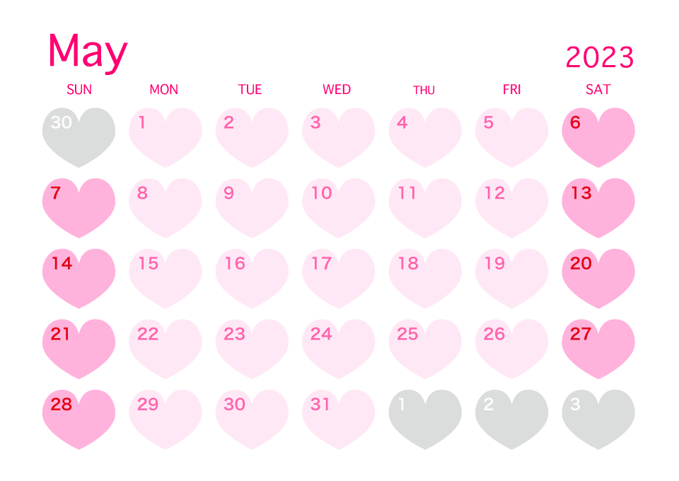 May 2023 Pink Heart Calendar