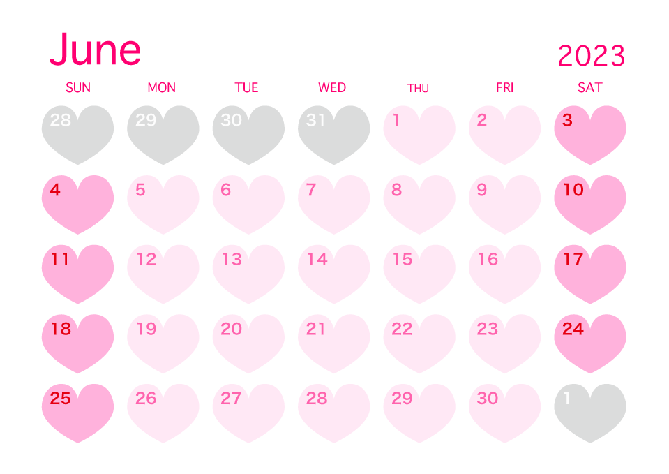June 2021 Pink Heart Calendar