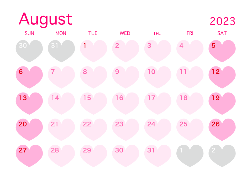 August 2023 Pink Heart Calendar