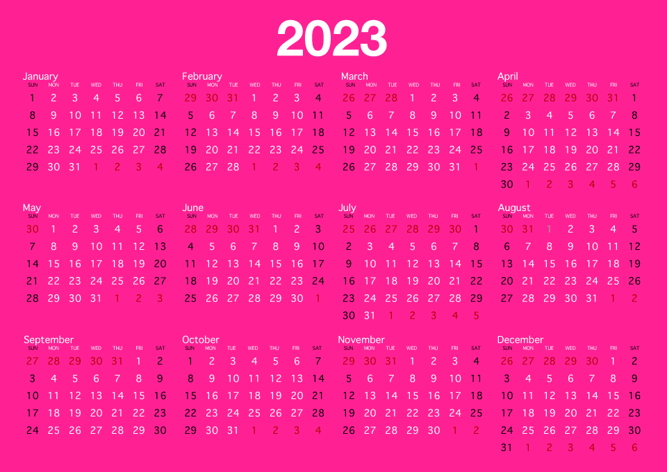 2023 Pink Calendar