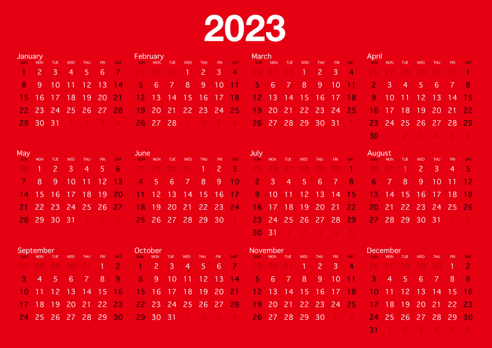 2023 Red Calendar