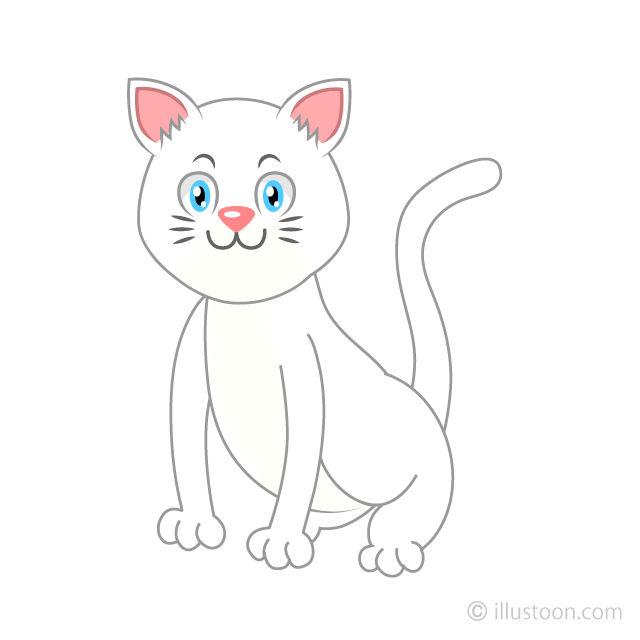 White Cat Cartoon Free PNG Image｜Illustoon