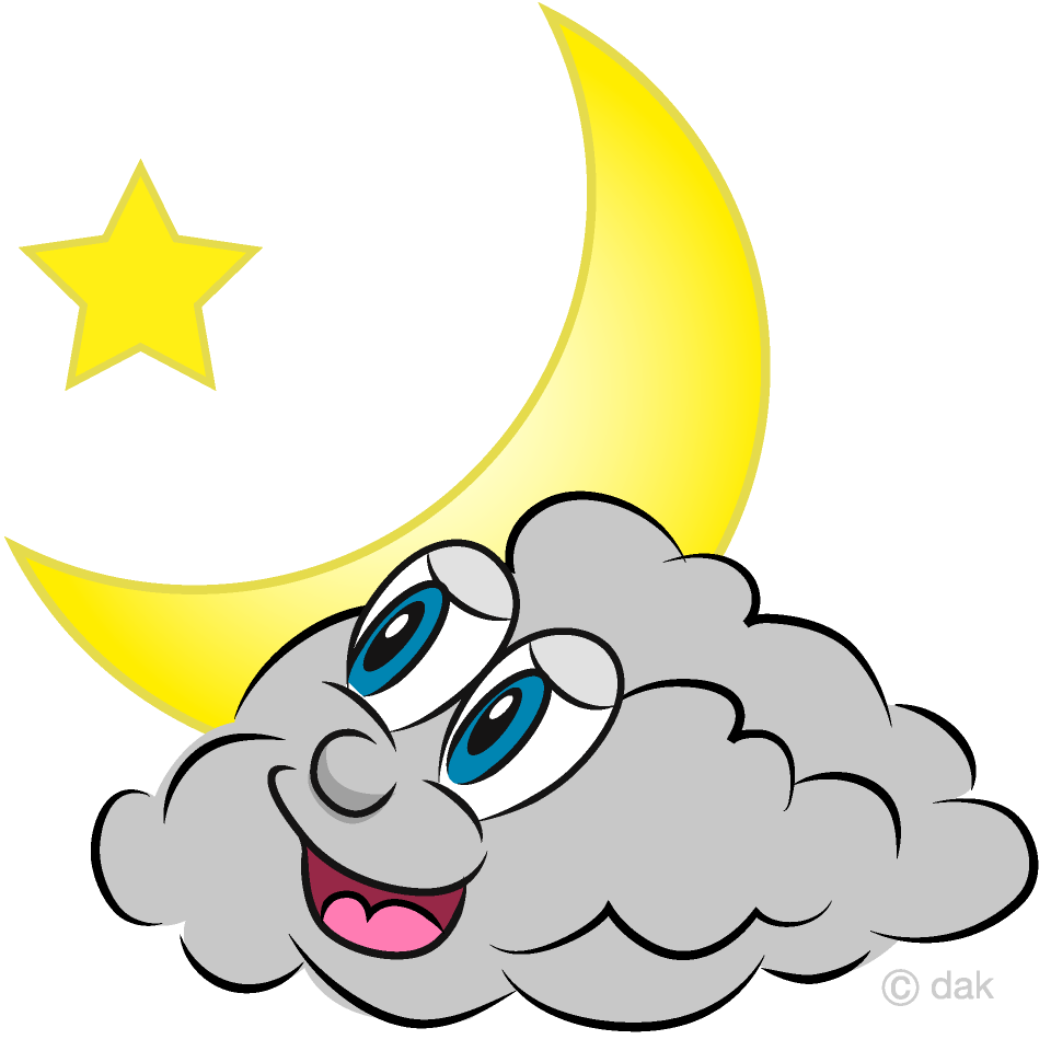 Moon and Cloud Cartoon Free PNG Image｜Illustoon