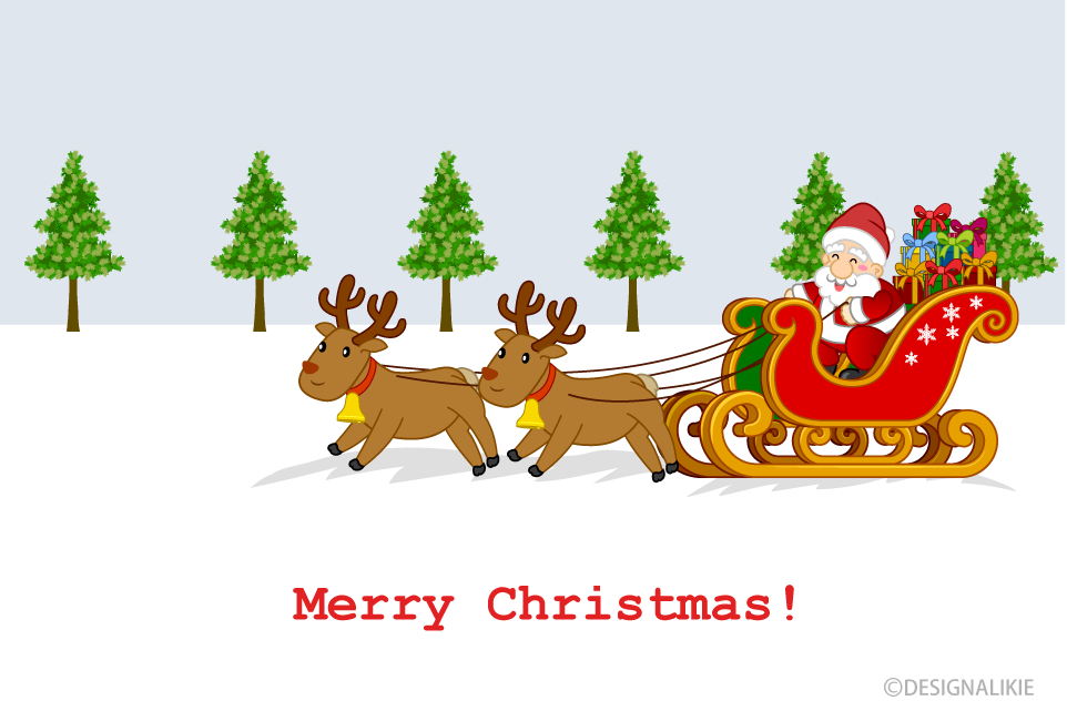 Reindeer Pulling Santa's Sleigh Christmas card