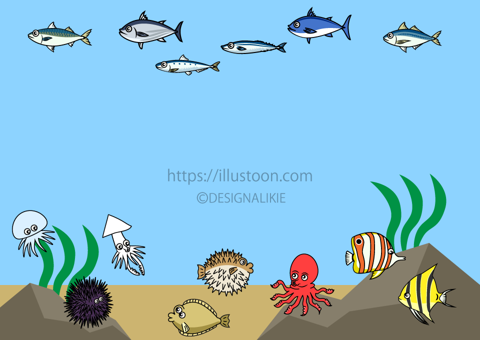 Frontera de peces submarinos Gratis Dibujos Animados Imágene｜Illustoon ES