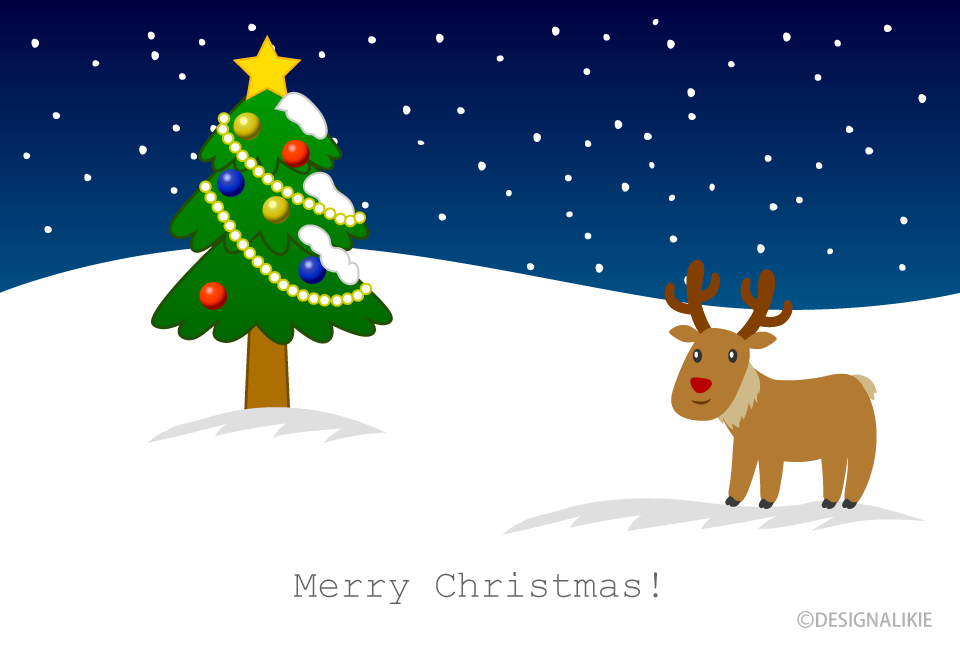 Christmas tree and reindeer's Christmas card