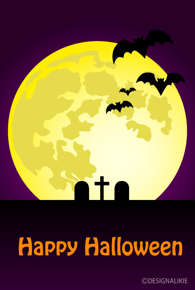 Moon and Bats Happy Halloween Card