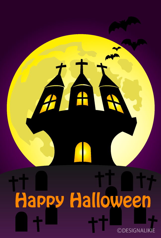 Moon and Castle Happy Halloween Card
