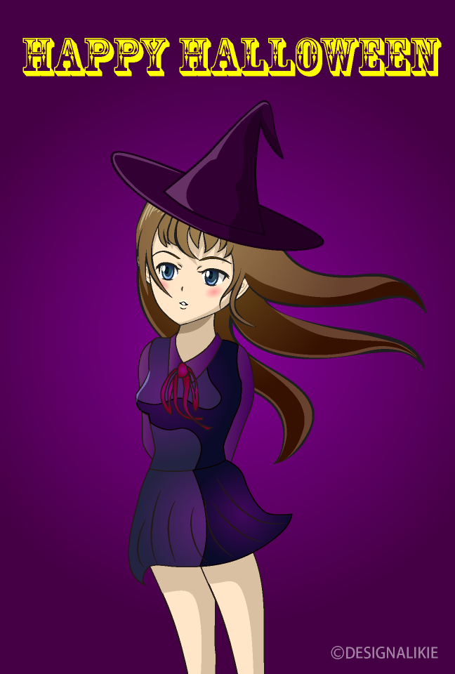 Anime Girl Witch Halloween Card