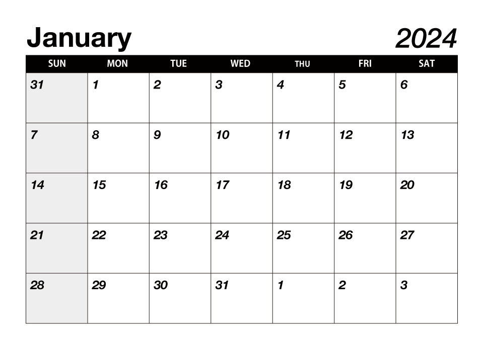 Black January 2022 Calendar