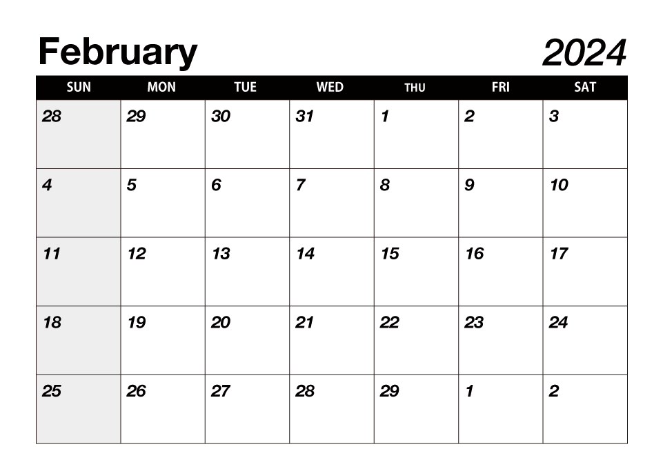 Black February 2024 Calendar