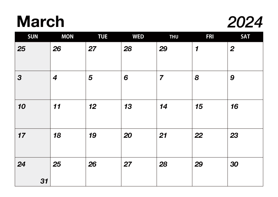 Black March 2024 Calendar
