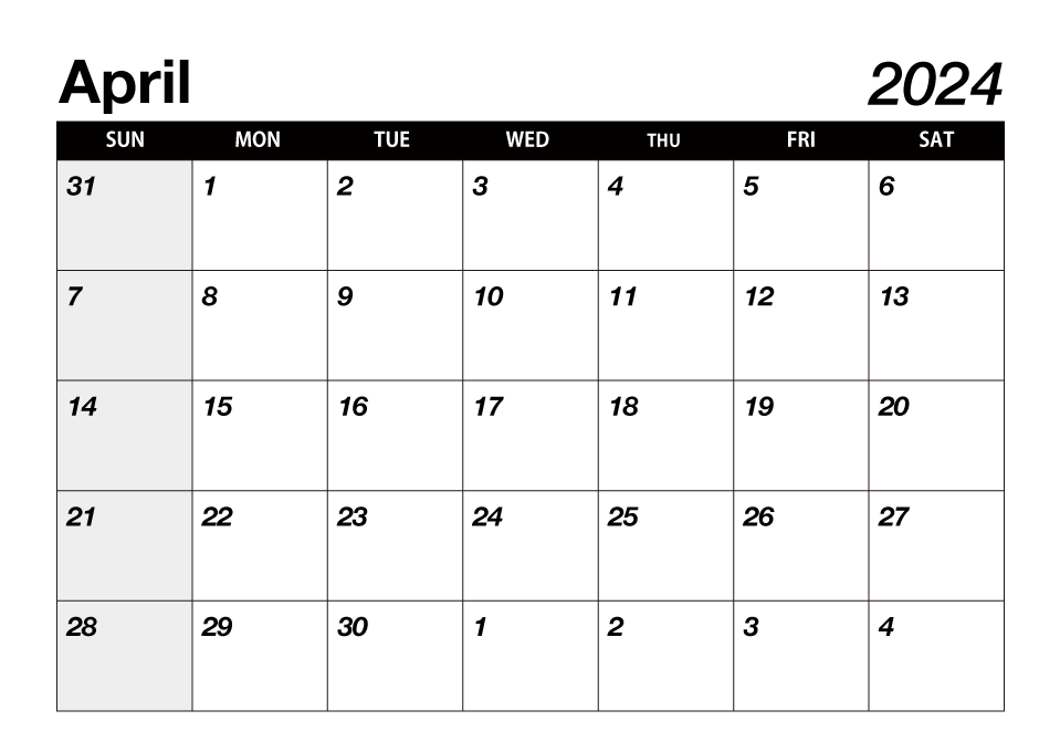 Black April 2022 Calendar